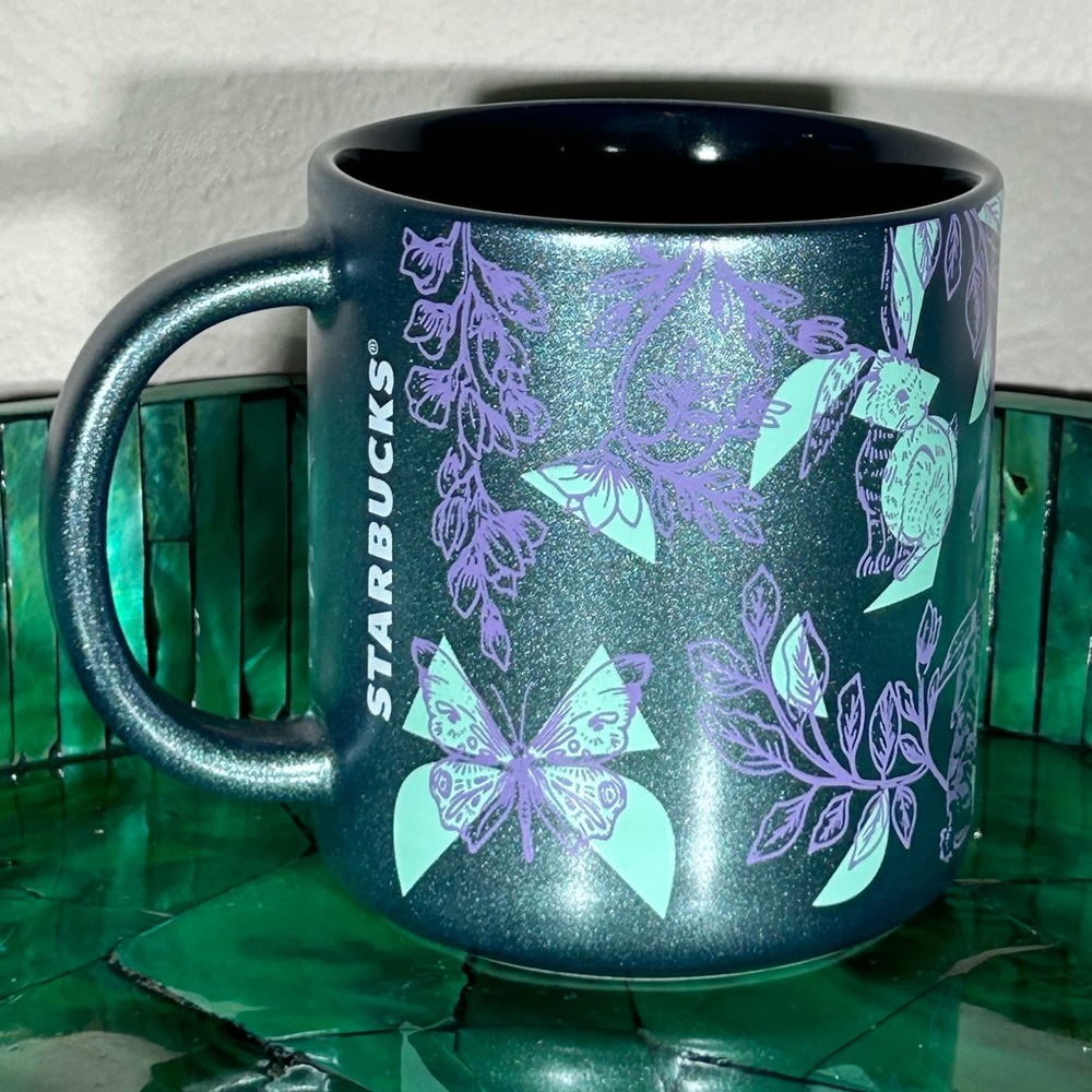 New Starbucks 2024 Purple Blue Spring Bunny Vines Butterfly Print Ceramic Mug